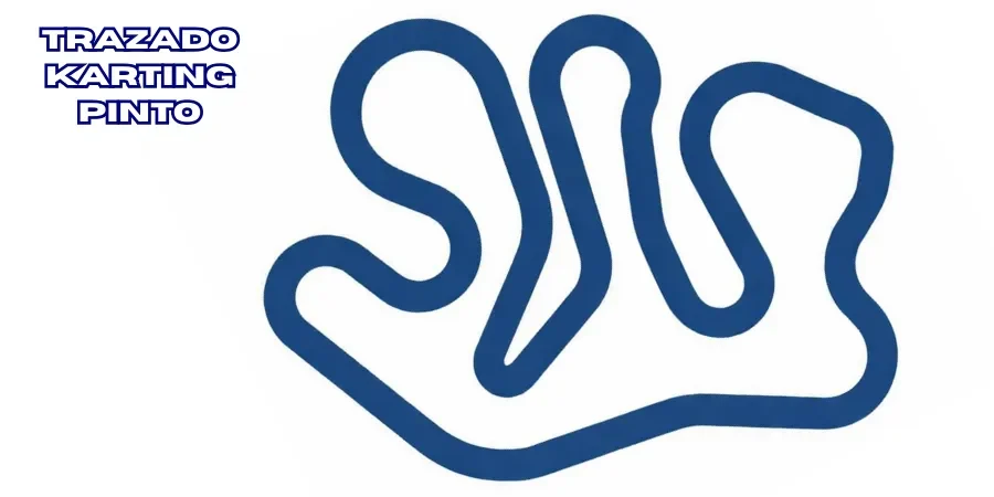 Plano del trazado del circuito de Karting Pinto con curvas técnicas y recorrido revirado.
